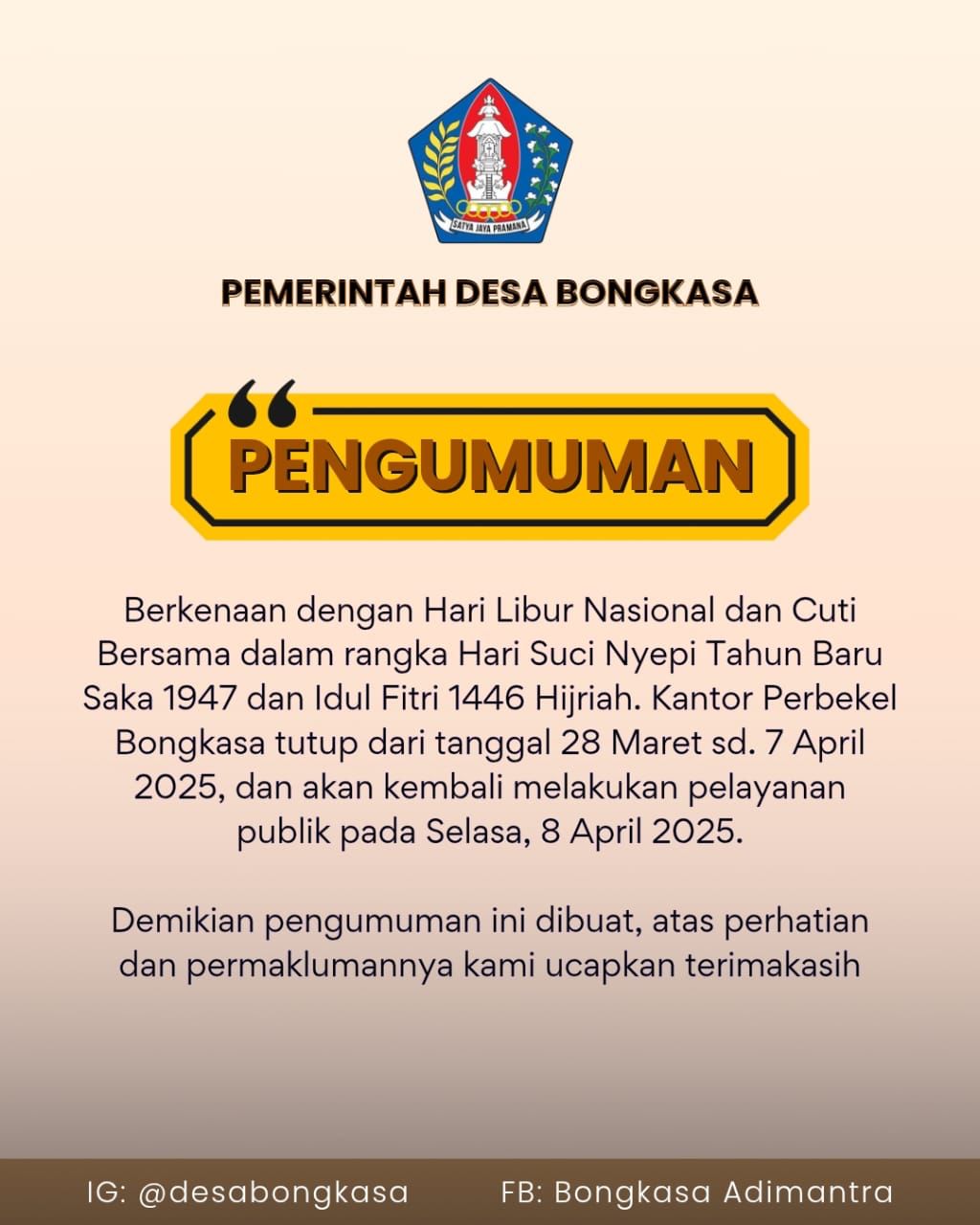 Pengumuman Libur Nasional dan Cuti Bersama Nyepi Tahun Saka 1947 serta Idul Fitri 1446 Hijriah 